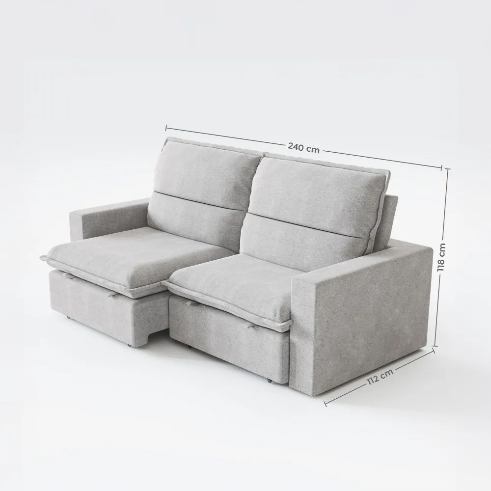 Sofá 4 lugares Madri Retrátil e Reclinável Linho Cinza 240cm