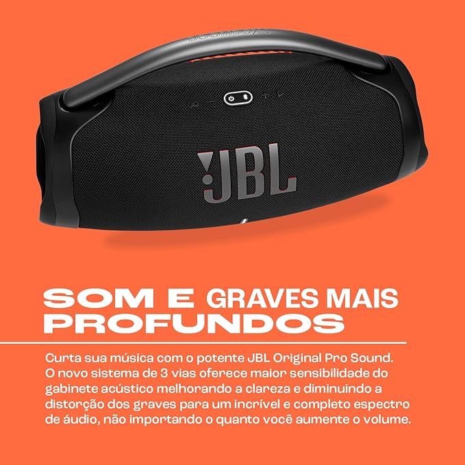JBL Caixa de Som, Boombox 3, Bluetooth, À Prova D'água e Poeira - Preto COMPRE 1 E LEVE 2