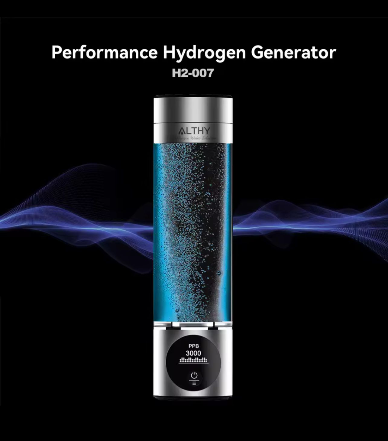 Garrafa geradora de água de hidrogênio de desempenho ALTHY DuPont SPE + PEM lonizador de câmara dupla + PPB e exibição de tempo + dispositivo de inalação H2