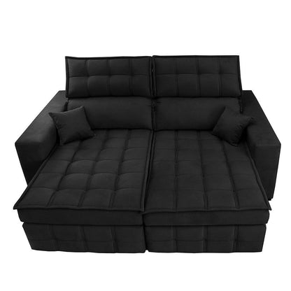 Sofá Retrátil e Reclinável 2,00m Molas Ensacadas e Costura Tripla Nobre Suede Preto