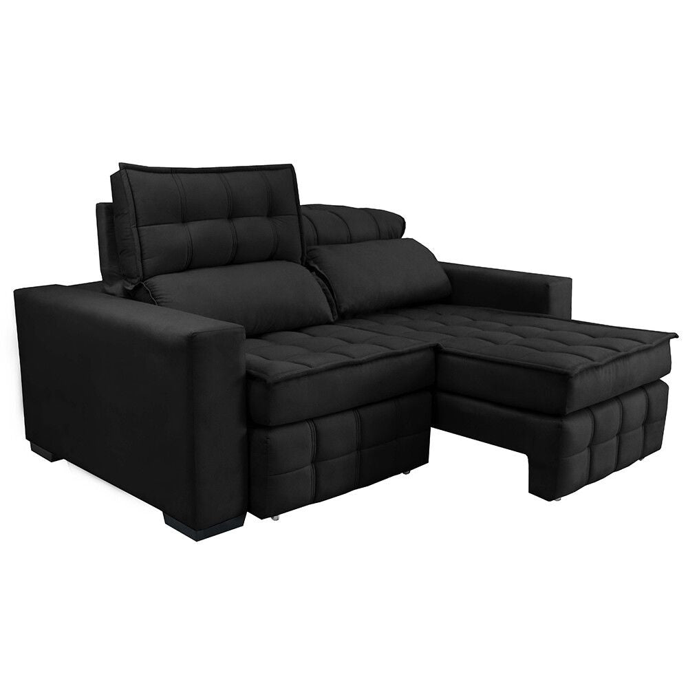 Sofá Retrátil e Reclinável 2,00m Molas Ensacadas e Costura Tripla Nobre Suede Preto