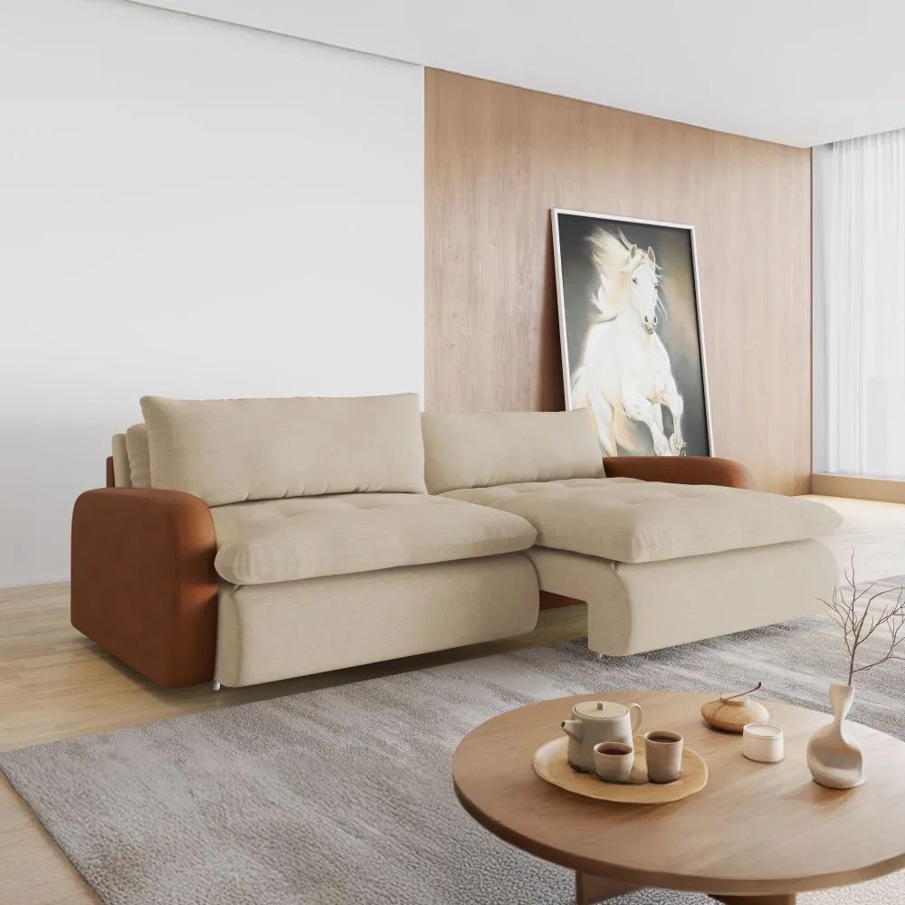 Sofá 3 Lugares Equestre Retrátil Horse Collection Corino e Linho 230cm