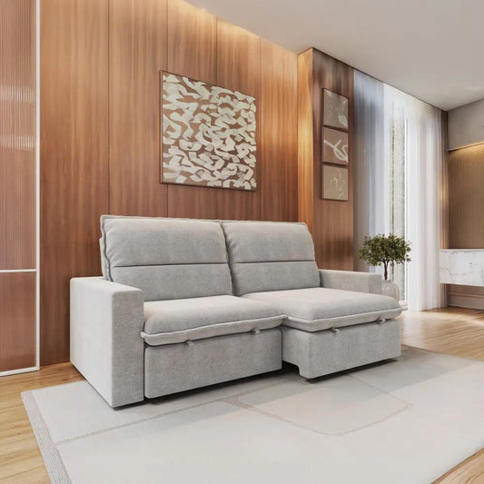 Sofá 4 lugares Madri Retrátil e Reclinável Linho Cinza 240cm