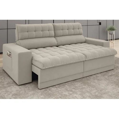 Sofá Omega 2,00M Assento Retrátil e Reclinável Velosuede Areia -