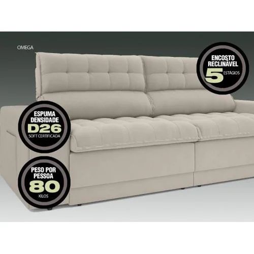 Sofá Omega 2,00M Assento Retrátil e Reclinável Velosuede Areia -