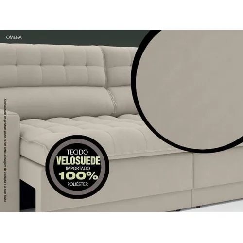 Sofá Omega 2,00M Assento Retrátil e Reclinável Velosuede Areia -