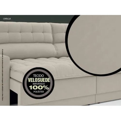 Sofá Omega 2,00M Assento Retrátil e Reclinável Velosuede Areia -